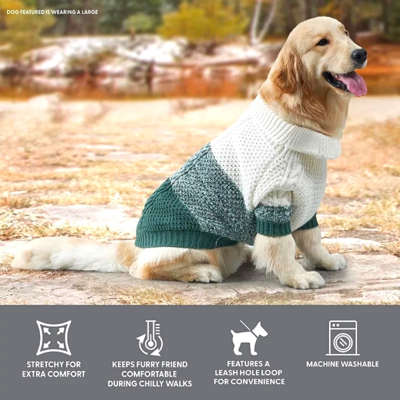 Koolaburra by UGG Samuel Pet Dog Knit Sweater Color Block Cream Green - Picture 6 of 8